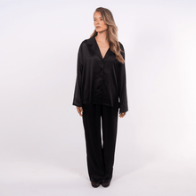 Load image into Gallery viewer, Oversized Satin Pyjamas Black Front
