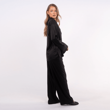 Load image into Gallery viewer, Oversized Satin Pyjamas Black Side
