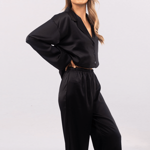 Oversized Satin Pyjamas Black Pants